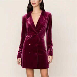 YUMI KIM Velvet Suit Up Blazer Mini Dress in Burgundy Red - Sz SMALL